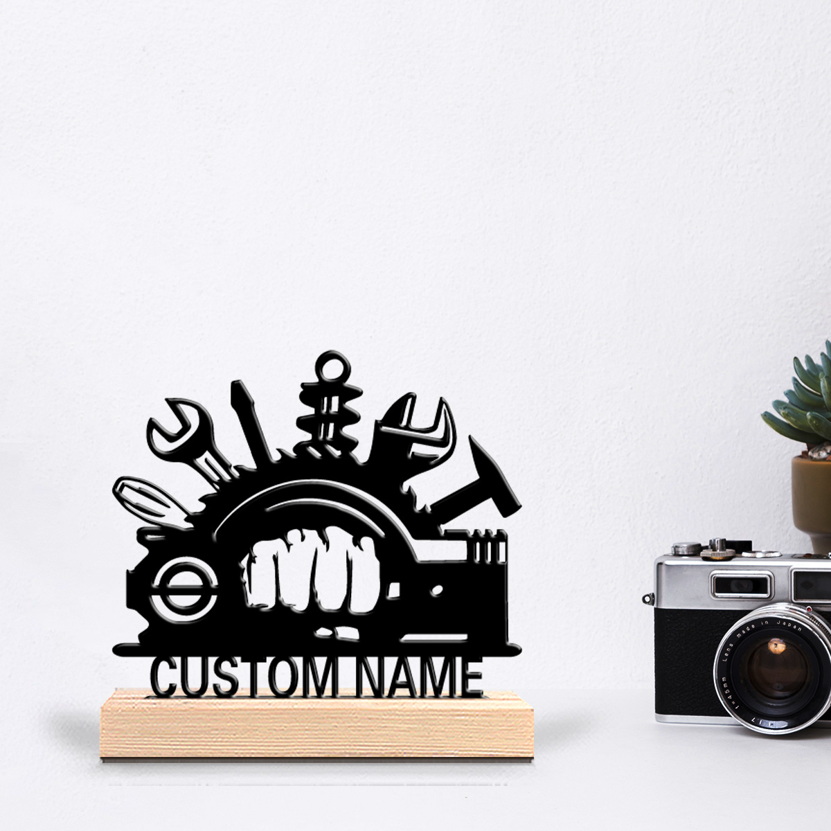 Workshop Tools With Name - 1pc ワークショップツールカスタム名金属像鉄飾りアート工芸品木製ベース鉄彫刻子供のためのギフト
