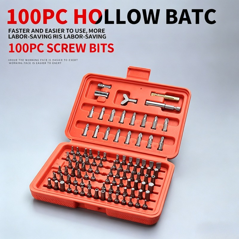 Tools Use In Workshop - 100個入りドライバービットセット、ドリルや家庭、自動車、作業場での使用に適した延長バー付き中空セキュリティビットキット、修理用手工具