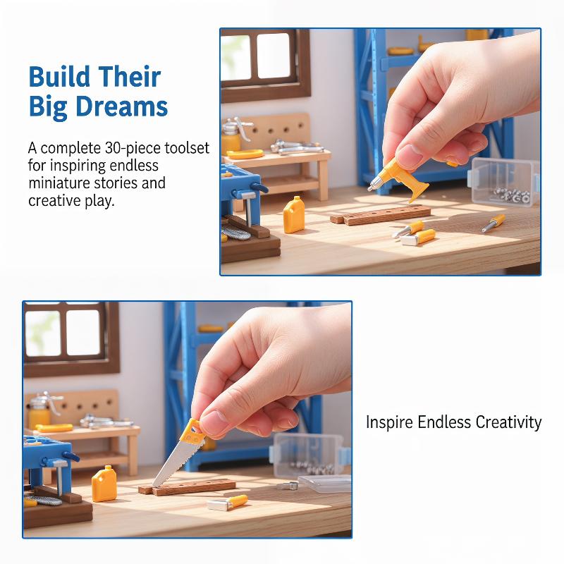Mini Workshop Tools - ドールハウスワークショップ ミニツールセット 1:12スケール 30個入り リアルで便利なアクセサリー