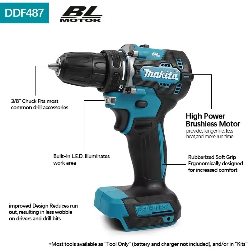 マキタ純正 18V DDF487 ブラシレスコードレスドリル - Makita Drill Ddf484 のレビューと価格