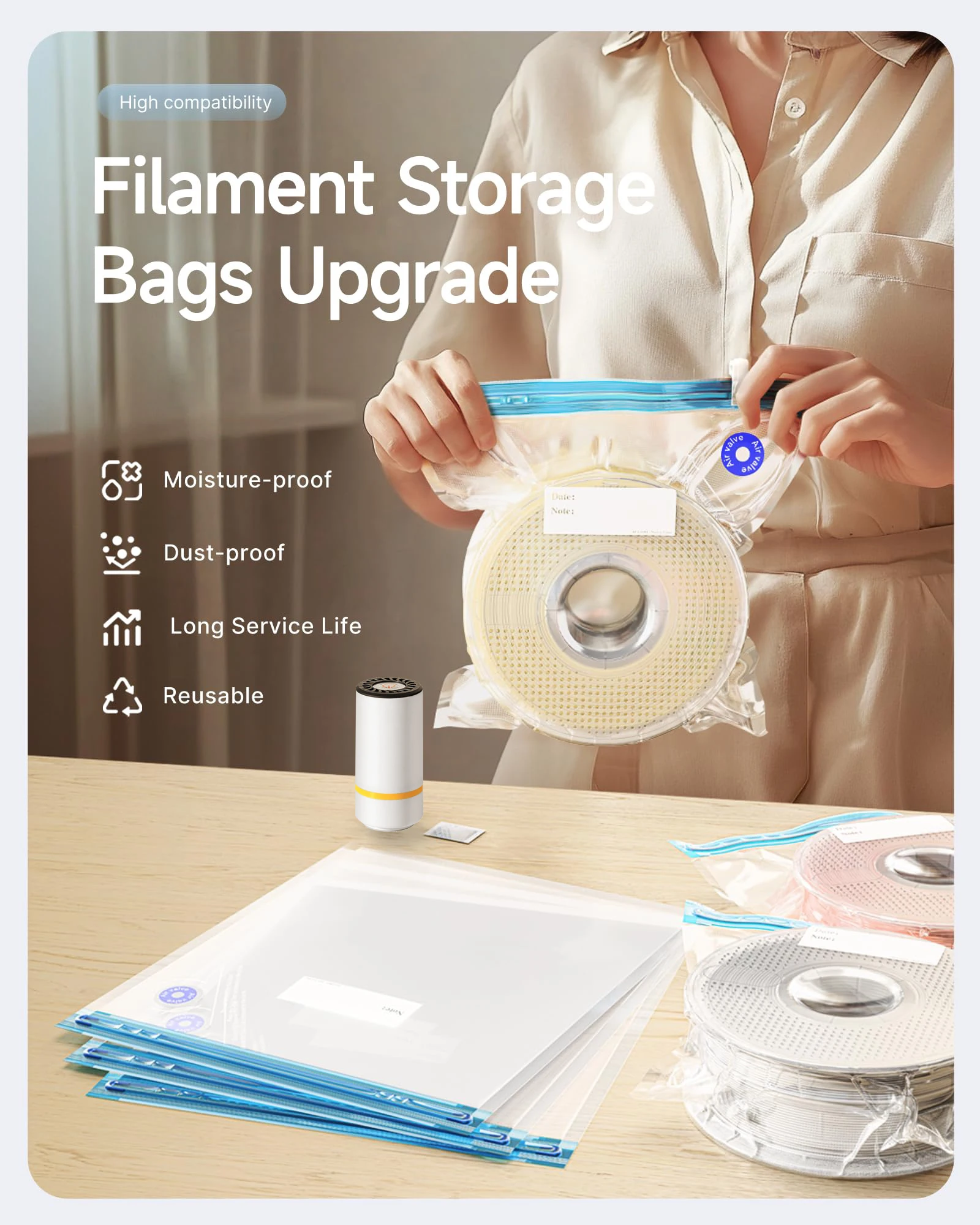 USB充電式電動エアポンプ付き3Dプリンターフィラメント真空 - Tools Vape のレビューと価格