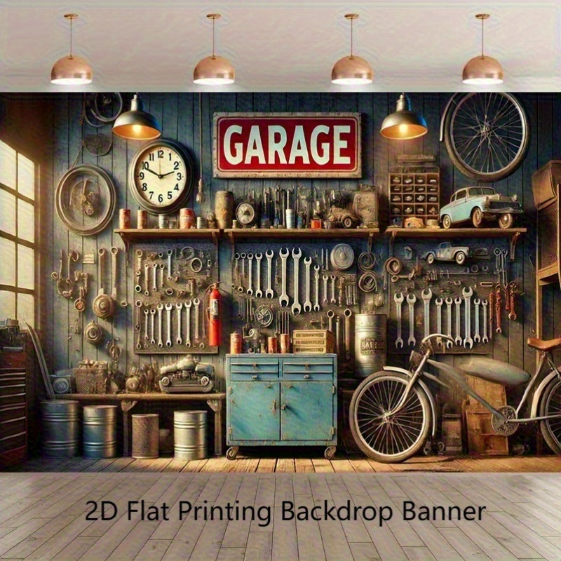 工業用ガレージ背景幕バナー壁紙プリントポリエステル装飾ワーク - Workshop Tools Wallpaper のレビューと価格
