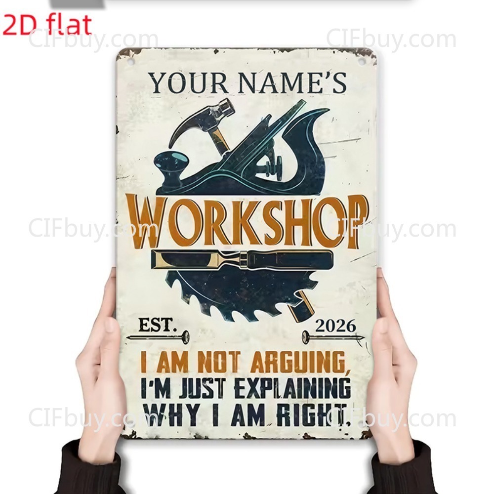 カスタムネームワークショップメタルサイン 1個 [2Dフラッ - Workshop Tools With Name のレビューと価格